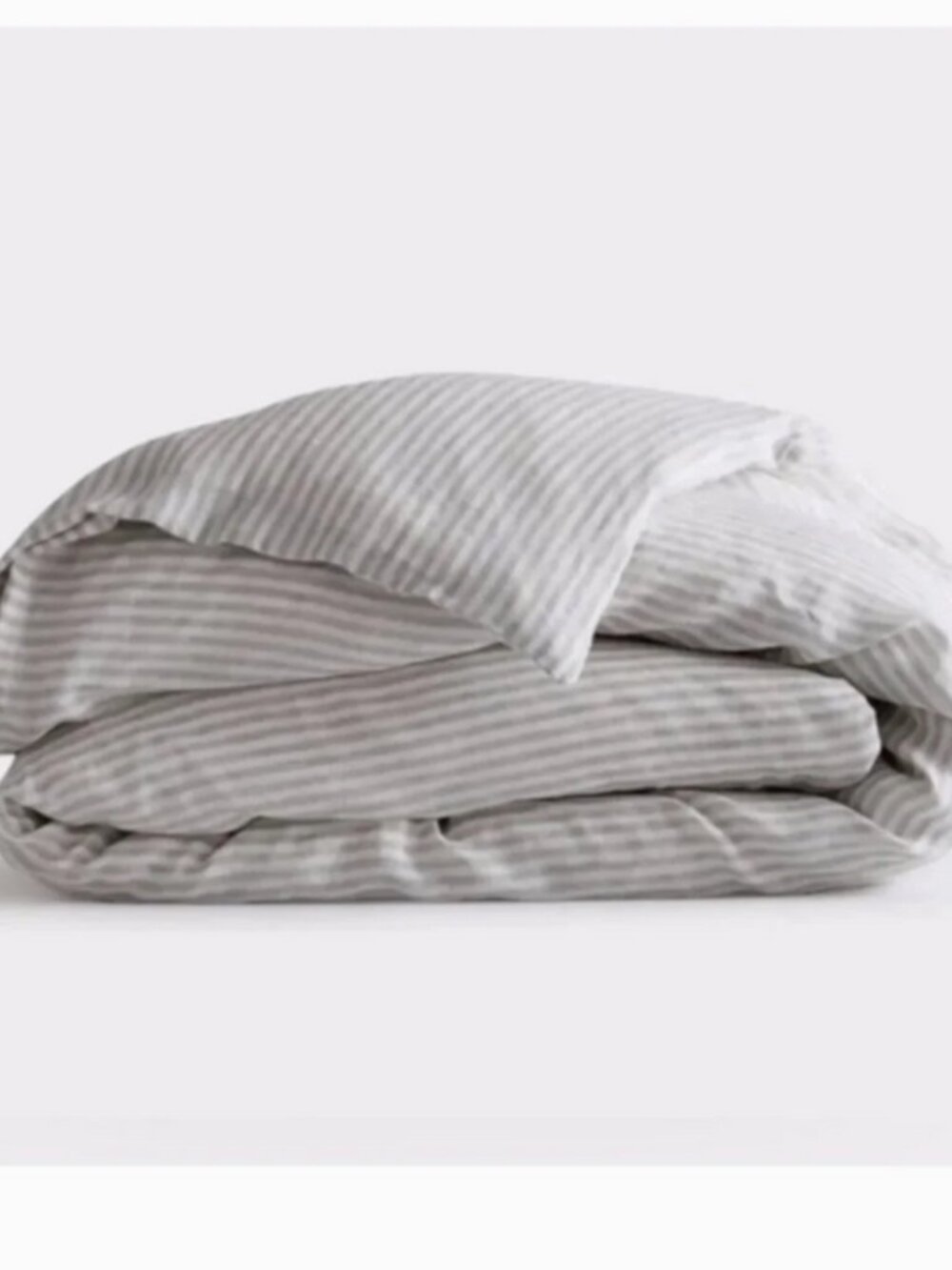 Quince European Linen Duvet Queen Cover in Grey & White Stripe - Picture 1 of 4